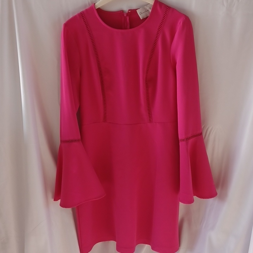 Chandler Henry Boho bell sleeve cutout sleeve Dress, hot pink, stretch, M